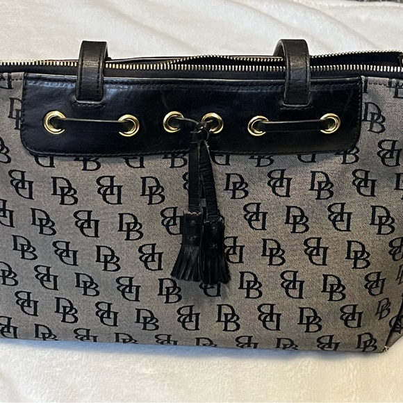 Dooney & Bourke Designer Black Gray Logo Handbag Purse Bag Women - Picture 1 of 6